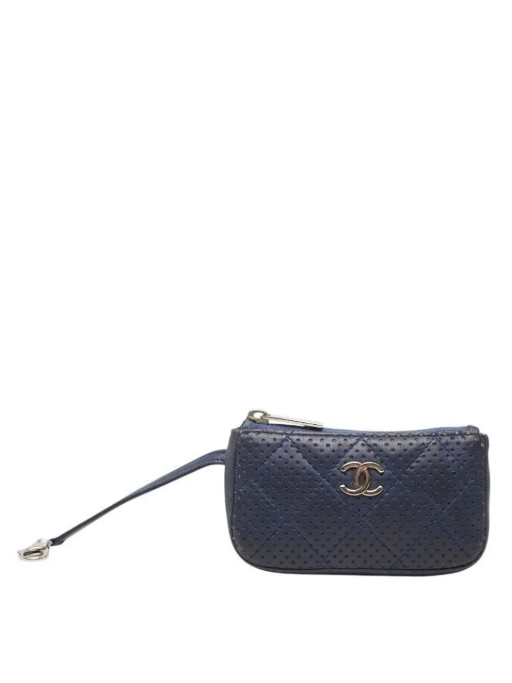 Chanel Quilted CC Logo Coin Purse Navy Leather